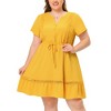 Agnes Orinda Women's Plus Size Elegant Short Sleeve Tie Waist Ruffle Hem At Knee Dresses - 2 of 4