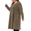 Women's Plus Size Button Decor Crew Neck Long Sleeve Casual Soft Midi Tunic Dresses with Pockets - Agnes Orinda - 2 of 4
