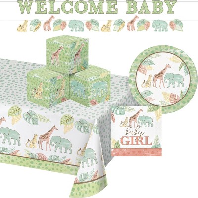 Creative Converting Safari Baby Animal Girl's Birthday Tableware and Decor Set 8ct