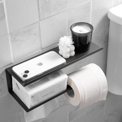 Matte Black Stainless Steel Wall Mounted Toilet Paper Holder with Shelf