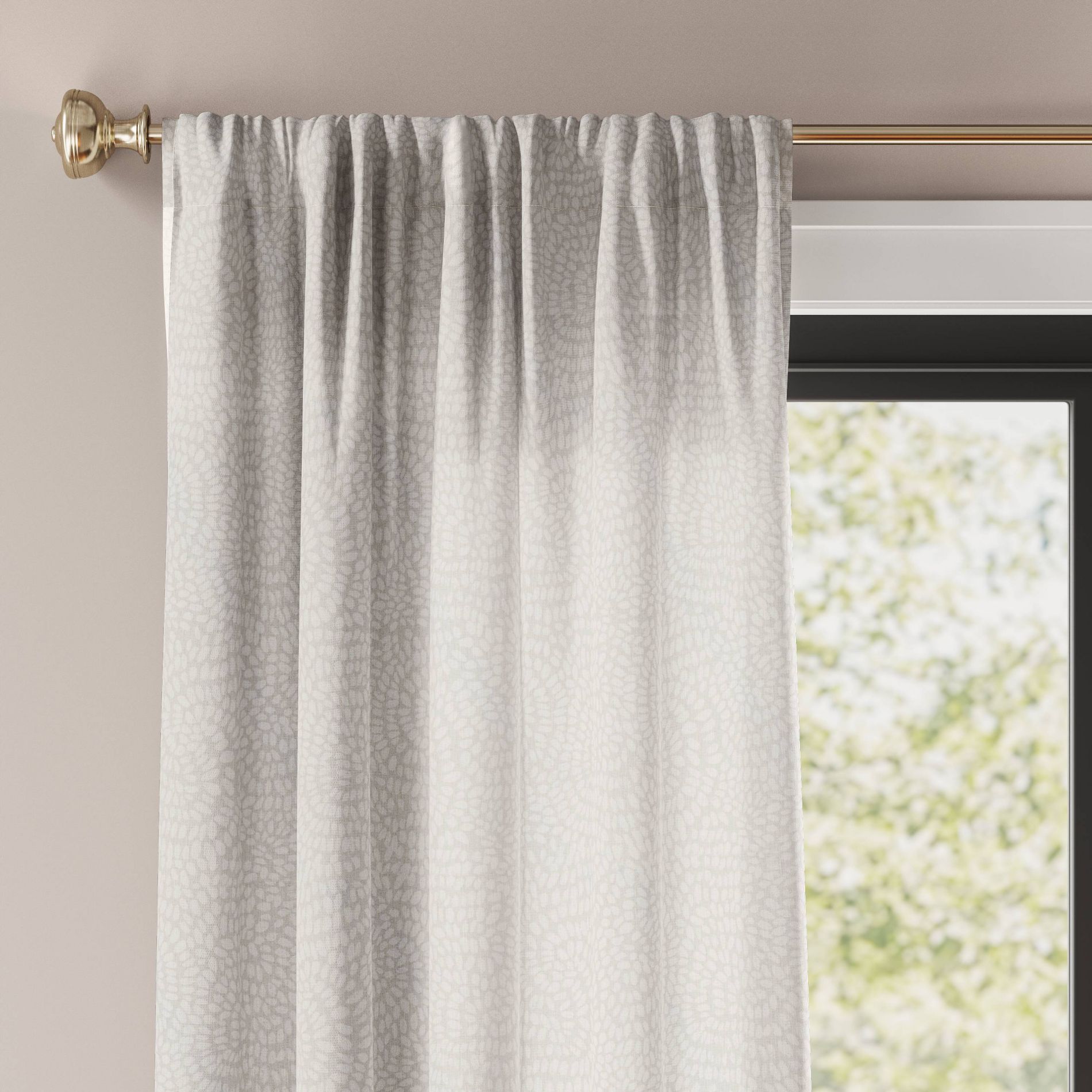 54"x84" Light Filtering Printed Farrah Curtain Panel Off White - Threshold™: Botanical Floral, UV Protection, OEKO-TEX Certified