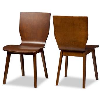 Set of 2 Elsa Mid-century Modern Scandinavian Style Dark Walnut Bent Wood Dining Chairs - Baxton Studio