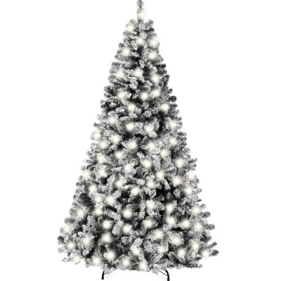 Best Choice Products Pre-Lit Black Christmas Pine Tree w/ Flocked Branches, Warm-White Lights
