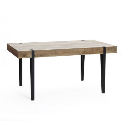 LuxenHome Oak Finish MDF Wood Black Metal Dining Table Brown