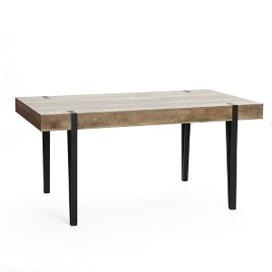 LuxenHome Oak Finish MDF Wood Black Metal Dining Table Brown - 1 of 4