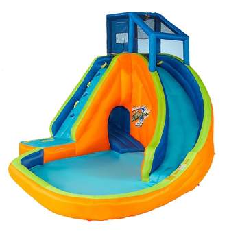 Banzai Sidewinder Falls Inflatable Outdoor Water Park Swimming Splash Pool, Slides, and Adventure Tunnel with Air Blower, Stakes, and Storage Bag