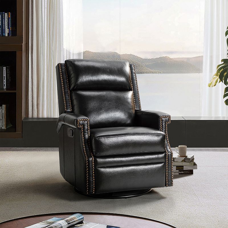 Favonius Wooden Upholstery Genuine Leather Swivel Rocker Recliner with Nailhead Trim for Bedroom and Living Room| ARTFUL LIVING DESIGN, 2 of 11