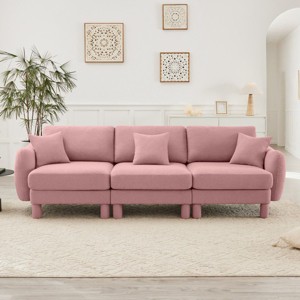 3‑Seater Boucle Sofa Couch with 3 Pillows, Upholstered Sofa with Wooden Frame, Minimalist Polyester Fabric Living Room Sofa-Koiai - 1 of 4