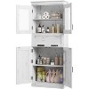 Antique White 67" Tall Bathroom Cabinet with 4 Doors &  Glass Drawer, Adjustable Shelves, Freestanding Organizer for Kitchen Living Room - 2 of 4
