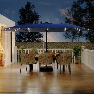 15FT Outdoor Double-Sided Large Patio Umbrella with Base, Rectangle Market Umbrella Outside Umbrellas for Poolside Lawn Backyard - 1 of 4