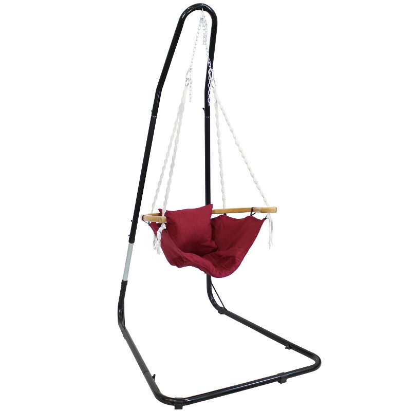 Sunnydaze Outdoor 1-Person Single Olefin Audrey Hammock Hanging Chair with Bamboo Armrest and Black Steel Stand - Red, 1 of 10