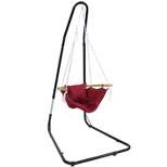 Sunnydaze Outdoor 1-Person Single Olefin Audrey Hammock Hanging Chair with Bamboo Armrest and Black Steel Stand - Red