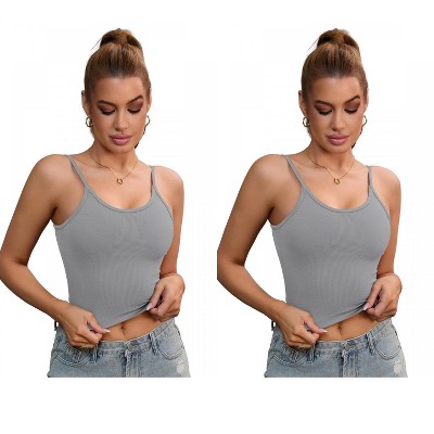 INSPIRE CHIC 2 Pcs Women's Adjustable Sleeveless Tank Ribbed Spaghetti Straps Shapewears Camisoles