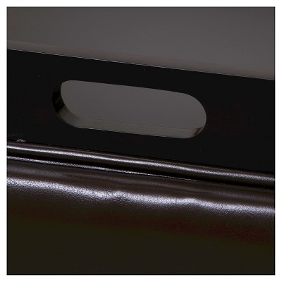Brown Leather Tray Top Storage Ottoman with Hardwood Frame