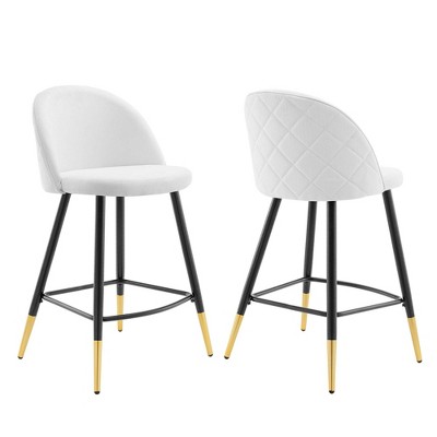 Modway Cordial Fabric Upholstered Dining Counter Stools in White - Set of 2