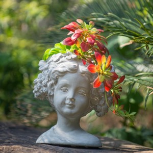 Antique Lady Head Planters Pot Cement Gray Face Planter Statue Planter For Home Décor,Garden Statue-The Pop Home - 1 of 4
