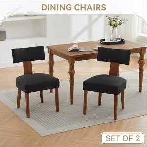 Lycvki Set of 2 Linen Fabric Modern Armless Dining Chairs with Curved backrest and Solid Wooden Legs - 1 of 4