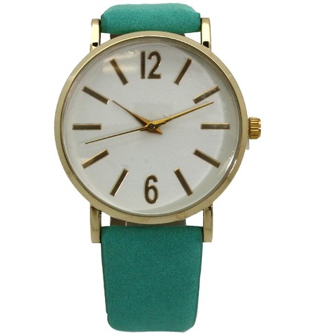 Green Goldtone Minimalist Leather Strap Watch : Target