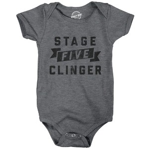 Stage Five Clinger Baby Bodysuit Funny Needy Joke Jumper For Infants - Crazy Dog Baby Bodysuit - 1 of 4