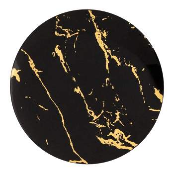 Smarty Had A Party 10.25" Black with Gold Marble Stroke Round Disposable Plastic Dinner Plates (120 Plates)