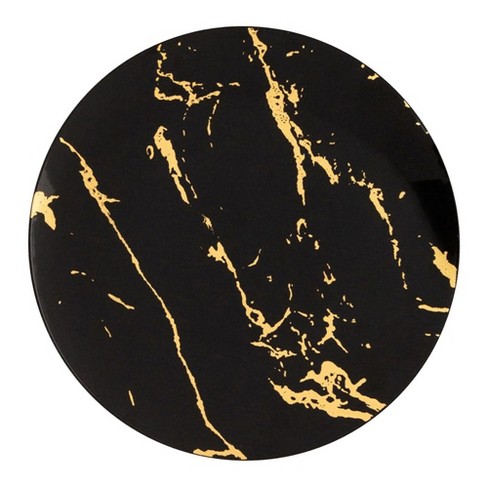 Smarty Had A Party 10.25" Black with Gold Marble Stroke Round Disposable Plastic Dinner Plates (120 Plates) - image 1 of 3