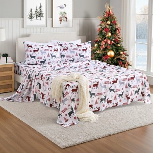 Coucheta Christmas Winter Holiday Bed Sheet Set, Soft Brushed Microfiber Bedding with Deep Pocket Fitted Sheet, Flat Sheet & Pillowcases - 1 of 4