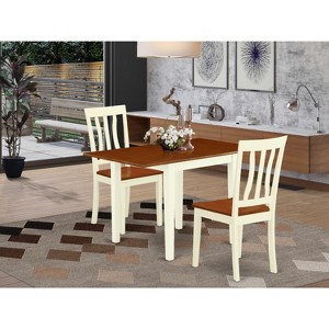 HomeStock Kitchen Table Set 3 Pc- 2 Great Dining Chairs Wood Table - Cherry Finish Wooden Chair Seat and Table Top - Buttermilk Finish - 1 of 3