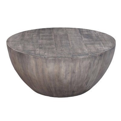 The Urban Port 36" Round Drum Shaped Handcrafted Mango Wood Coffee Table Olive Gray