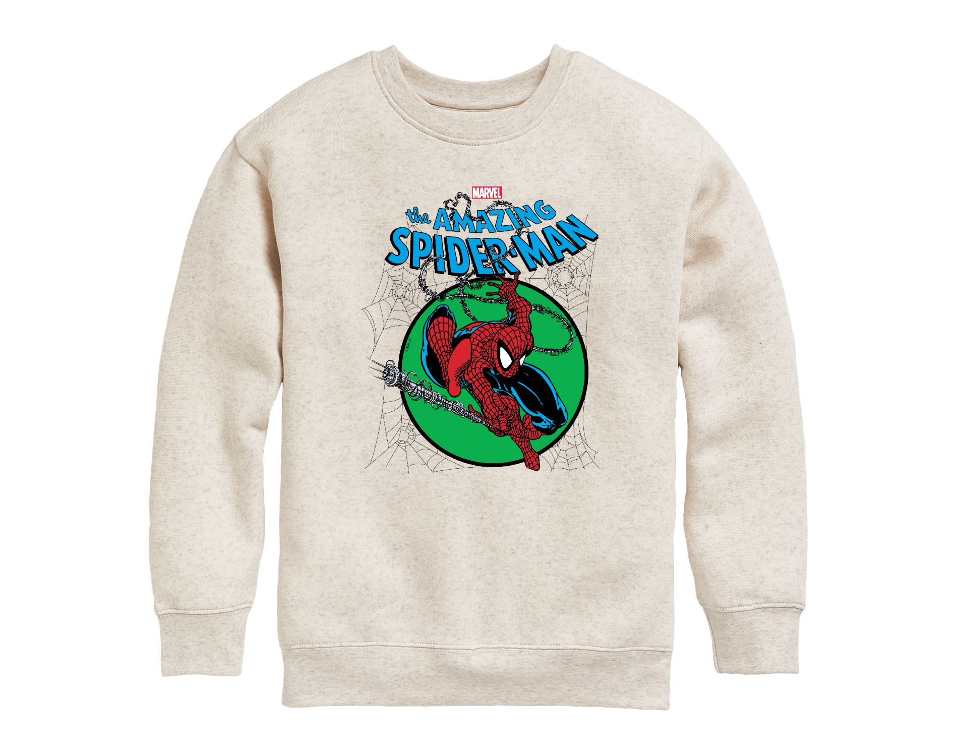 Boys' Marvel Spider-Man Green Circle Graphic Long Sleeve Fleece Sweatshirt - Natural - X-Large