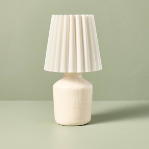 13.5" Rustic Ceramic Mini Kitchen Lamp with Pleated Plaid Shade Cream - Hearth & Hand™ with Magnolia - 1 of 4