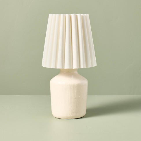 13.5" Rustic Ceramic Mini Kitchen Lamp with Pleated Plaid Shade Cream - Hearth & Hand™ with Magnolia - image 1 of 4