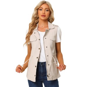 Allegra K Women's Solid Zip Up Sleeveless Utility Anorak Outwear Cargo Vest - 1 of 4
