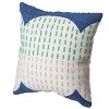 16" Handwoven Cotton Throw Pillow Cover with Ribbed Line Dots and Wave Border, Insert Included - 2 of 4