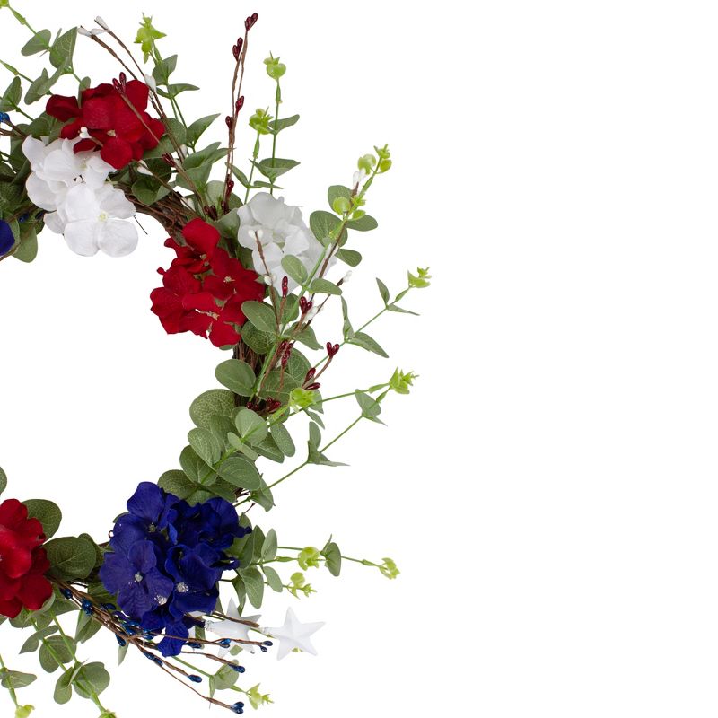 Northlight Red, white and Blue Hydrangea and Eucalyptus Patriotic Artificial Wreath, 3 of 4