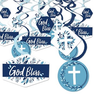 Big Dot of Happiness Blue Elegant Cross - Boy Religious Party Hanging Decor - Party Decoration Swirls - Set of 40 - 1 of 4