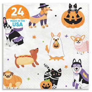 Big Dot of Happiness Halloween Pets Party Napkins, Cat and Dog Costume Party Halloween Decor, White 3-Ply Paper Luncheon Napkins - 24 Count - 1 of 4