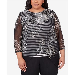 Alfred Dunner Womens Floral Mesh Striped Tunic Blouse - 1 of 1
