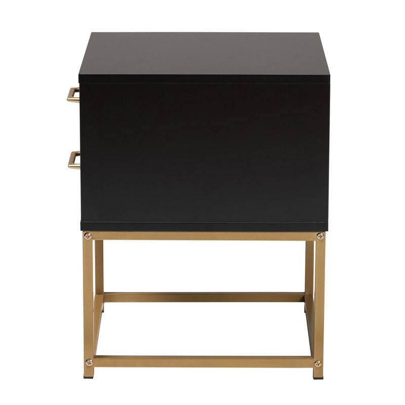 Inaya Wood and Metal 2 Drawer End Table Black/Gold - Baxton Studio, 6 of 12