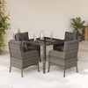 vidaXL - 5 Piece Gray Poly Rattan Patio Dining Set with Cushions - Garden, Backyard, and Patio Outdoor Furniture - Tempered Glass Tabletop - 2 of 4