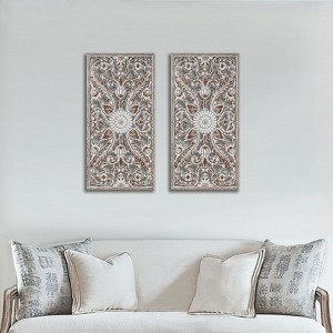 2 Piece Distressed Carved Wood Wall Decor Set, Lotus Flower Pattern ...