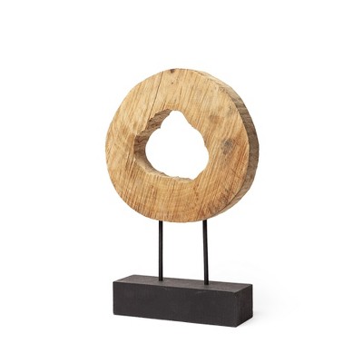 HomeRoots 19" Brown and Black Wood Log Cross Section Tabletop Sculpture