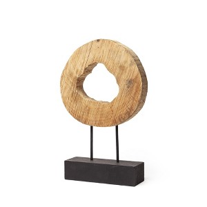 HomeRoots 19" Brown and Black Wood Log Cross Section Tabletop Sculpture - 1 of 4