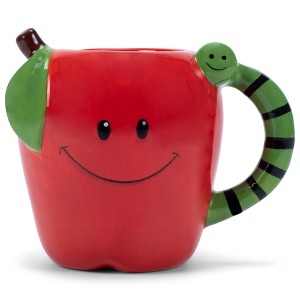 100 North ESNCHMG-AP Apple With Worm Handle Character 18 ounce Glossy Ceramic Coffee Tea Cup Mug For Your Favorite Morning Brew, Ruby Red - 1 of 4