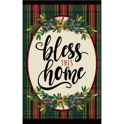 Evergreen Bless This Home Plaid House Linen Flag