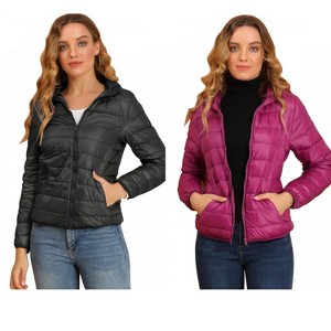 INSPIRE CHIC Women's Hooded Packable Thickened Short Down Puffer Jacket 2 Packs - 1 of 4