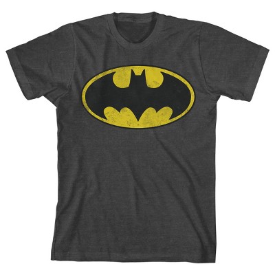 Batman Grunge Style Bat Signal Youth Charcoal Heather Graphic Tee
