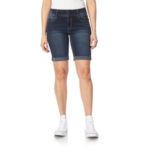 WallFlower Women's Luscious Curvy Denim Shorts Mid-Rise Bling Insta Stretch Juniors (Available in Plus Size) - 1 of 3