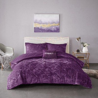 4 Pcs Luxury Style Velvet Comforter Set, Diamond Quilting Ultra Soft Bedding Set for Cold Season, Easy Care Bed Set with Matching Shams & Pillow