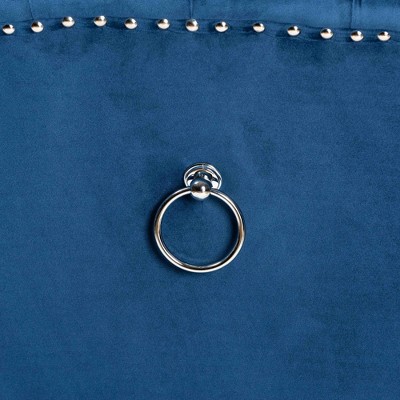 Lamont Navy Blue Velvet and Dark Brown Wood Wingback Dining Chair