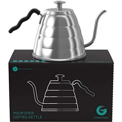 Kook Stovetop Gooseneck Kettle with Thermometer, 3 Ply Stainless Steel  Base, 27 oz, Copper